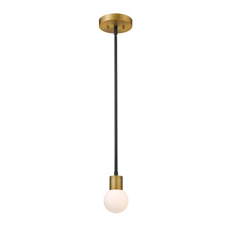 Z-LITE Neutra 1 Light Mini Pendant, Matte Black + Foundry Brass & Opal 621MP-MB-FB